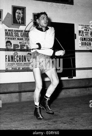 Boxer Ray Famechon treni in palestra Foto Stock