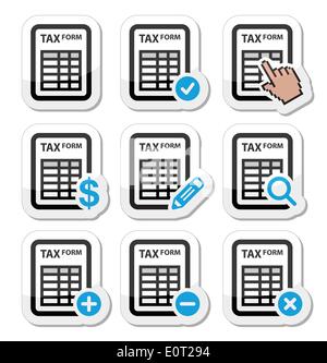 Forma fiscale, imposizione fiscale, finanza vettore set di icone Illustrazione Vettoriale