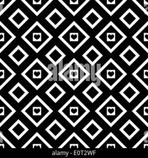 Abstract in bianco e nero senza saldatura pattern con cuori Illustrazione Vettoriale