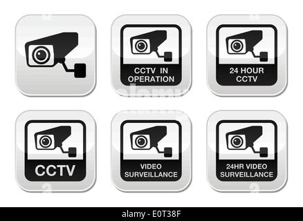Telecamera TVCC, sistemi di video sorveglianza i pulsanti impostati Illustrazione Vettoriale