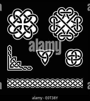 Celtic knots patterns in bianco su sfondo nero Illustrazione Vettoriale