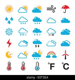 Previsioni meteo vettore colorati set di icone Illustrazione Vettoriale