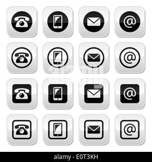 Pulsanti di contatto in cerchio e quadrato - mobile, telefono, e-mail, busta Illustrazione Vettoriale