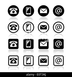Icone di contatto in cerchio e quadrato - mobile, telefono, e-mail, busta Illustrazione Vettoriale