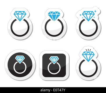 Nozze di Diamante, anello di fidanzamento icona Illustrazione Vettoriale