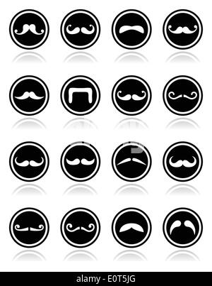 I baffi o i baffi nero rotondo icone vettoriali Illustrazione Vettoriale