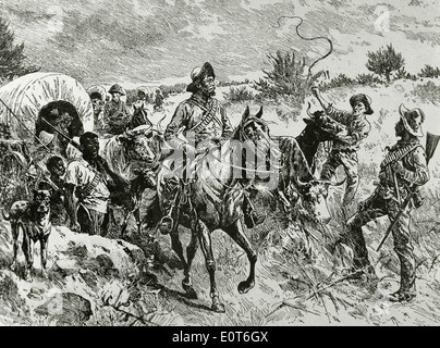 Seconda Guerra Anglo-Boer (1899-1902). Un convoglio di Boers. Incisione del XIX secolo. Foto Stock