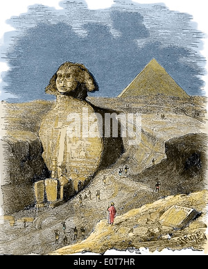 L'Egitto. Giza. Sfinge. Dell'enciclopedia della storia universale. 1885. Colorazione successiva. Foto Stock