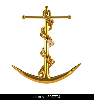 Golden anchor avvolto in catena Foto Stock