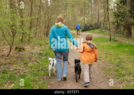 Madre e figlio di andare a fare una passeggiata a Fischbeker Heide, Harburg, Amburgo, Germania Foto Stock