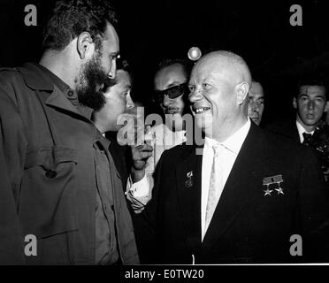 Nikita Khrushchev e Fidel Castro all Assemblea Generale Foto Stock