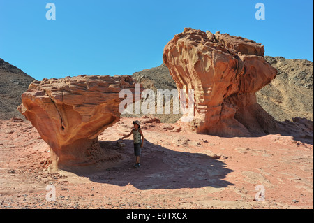Paesaggi e formazioni geologiche in Timna Park nel sud di Israele Foto Stock