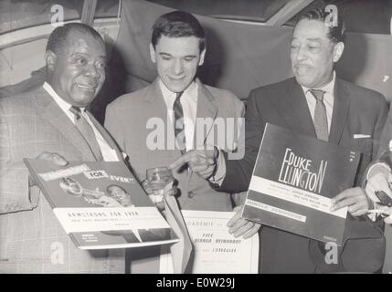 Louis Armstrong, Duke Ellington e René Urtreger Foto Stock