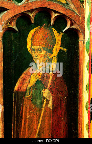 Papa san Gregorio Magno, rood screen pittura, c.1500, North Tuddenham, Norfolk, uno dei 4 Latin Dottori della Chiesa, medievale Foto Stock