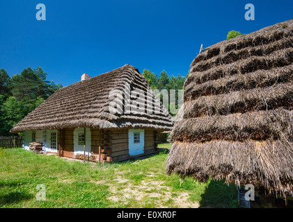 Xix secolo cottages al Parco Etnografico all aria aperta Cultura Folk Museum di Kolbuszowa, Malopolska, Polonia Foto Stock