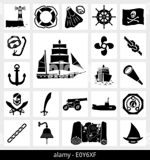 Vector icon set nautica Foto Stock