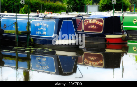 Narrowboats ormeggiato sul taglio Cranfleet Nottinghamshire England Regno Unito Foto Stock