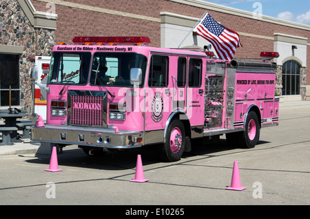Rosa camion dei pompieri, simbolo per la rosa di beneficenza guarisce il fund raising e organizzazione di supporto per i pazienti malati di cancro Foto Stock