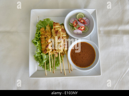 Carne di maiale alla griglia saté, Bangkok, Thailandia Foto Stock