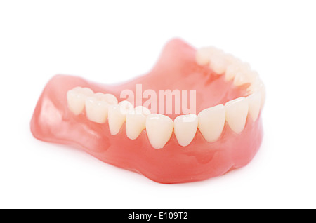 Set di denti finti isolato su bianco Foto Stock