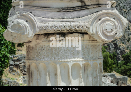 Ordine ionico dettaglio di capitale in Delphi Foto Stock