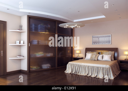 Luxury Classic bedroom Interior Design con materiale di legno Foto Stock