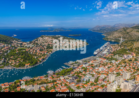 Panoramica aerea del porto di Dubrovnik Foto Stock