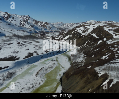 Nel maggio 2013, un'indagine sui rapaci nelle Kilbuck Mountains del Yukon Delta National Wildlife Refuge ha utilizzato un elicottero per valutare le popolazioni di gufi, contribuendo agli sforzi di monitoraggio della fauna selvatica in corso nelle aree remote dell'Alaska. Foto Stock
