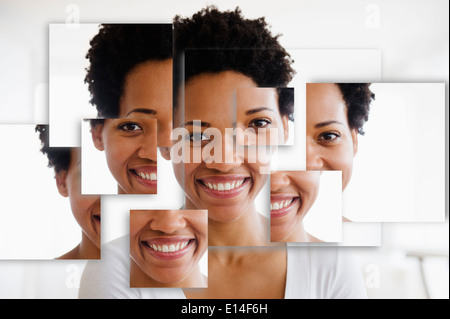 Ritratto di sorridente donna nera in pezzi frammentati Foto Stock