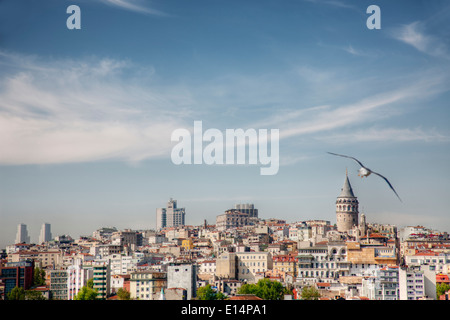 Istanbul skyline della città sotto il cielo blu, Turchia Foto Stock