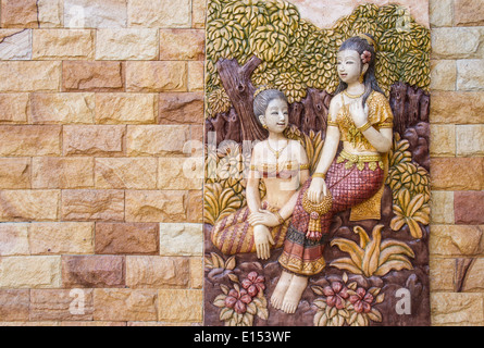 Close up di un Brick-Wall utilizzato come sfondo di Texture,Thailandia Foto Stock