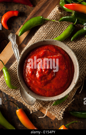 Hot Spicy Red Sriracha salsa in una ciotola Foto Stock