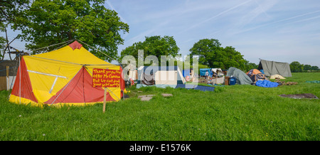 Upton protezione comunitaria Camp, un anti-fracking protesta camp vicino a Chester. Foto Stock