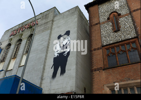 Banksy snogging coppers brighton, abbandonato il cinema, Foto Stock