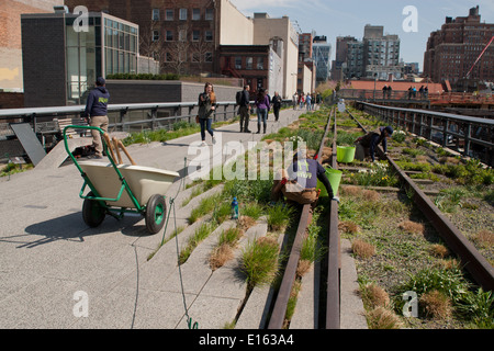 La linea alta ferrovia via Manhattan NYC US Foto Stock