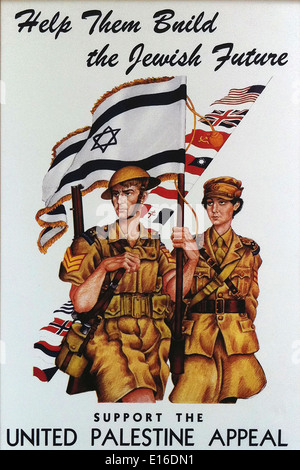 Un vecchio poster di propaganda in ebraico in Palestina Foto Stock
