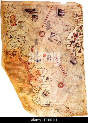Mappa del mondo - dall ammiraglio Ottomano Piri Reis, 1513 Foto Stock