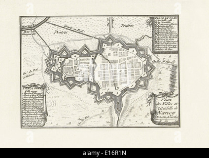 Mappa di Nancy, Francia, 1792 Foto Stock