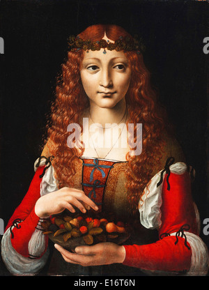 Ragazza con ciliegie di Giovanni Ambrogio de Predis, 1495 Foto Stock