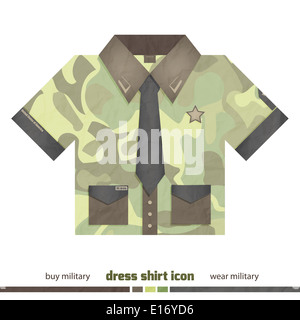 Nuovo abito militare shirt icona con tasche, il tirante e i simboli dell'esercito isolato su sfondo bianco Foto Stock