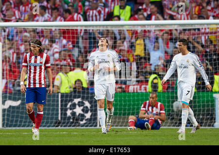 Lisbona, Portogallo. Xxiv Maggio, 2014. Centrocampista Gareth Bale del Real Madrid reagisce durante la finale di UEFA Champions League tra il Real Madrid e il Atlético de Madrid a Sport Lisboa e Benfica Stadium, Lisbona, Portogallo Credit: Azione Plus immagini di sport/Alamy Live News Foto Stock