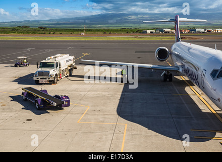 Hawaiian Airlines Boeing aereo presso l'Aeroporto di Kahului in Maui. Foto Stock