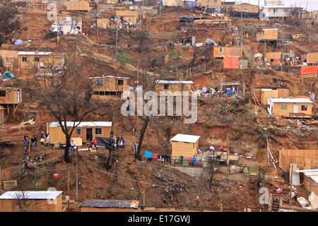 Valparaiso, dopo il grande incendio, la ricostruzione delle abitazioni Cile 2014 Foto Stock