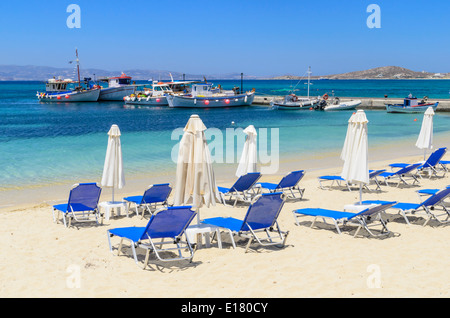 Agia Anna Beach e jetty sull isola di Naxos, Cicladi Grecia Foto Stock