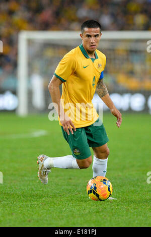 Sydney, Australia. 26 Maggio, 2014. Maglia della nazionale australiana per partite capitano Tim Cahill in azione durante la pre-World Cup match amichevole tra Australia e Sud Africa da ANZ Stadium di Sydney. La partita si è conclusa con un pareggio. Credito: Azione Sport Plus/Alamy Live News Foto Stock
