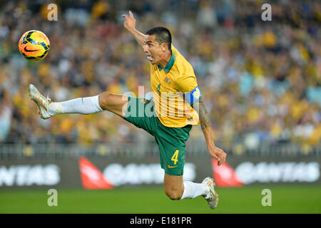 Sydney, Australia. 26 Maggio, 2014. Maglia della nazionale australiana per partite capitano Tim Cahill in azione durante la pre-World Cup match amichevole tra Australia e Sud Africa da ANZ Stadium di Sydney. La partita si è conclusa con un pareggio. Credito: Azione Sport Plus/Alamy Live News Foto Stock