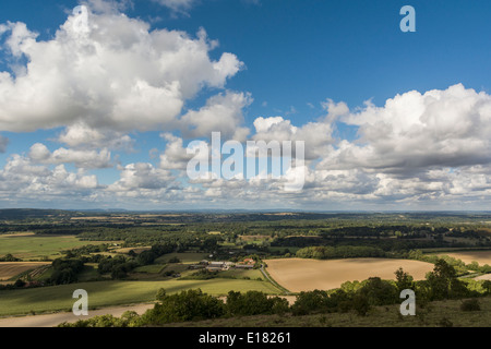 Affacciato su Rackham e il Sussex Weald dal South Downs nel West Sussex. Foto Stock