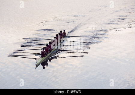 Il team di canottaggio scull canottaggio sul lago Foto Stock