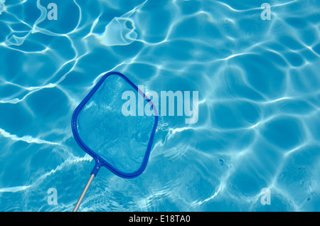 Pulizia piscina con skimmer net Foto Stock