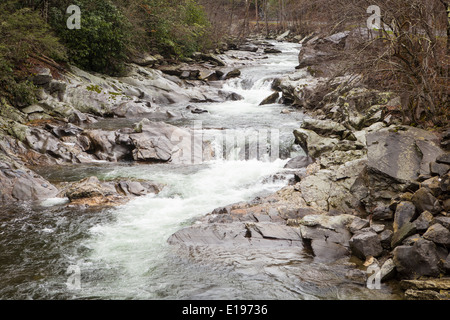 Il piccolo fiume è raffigurato dal vecchio Stato Hwy 73 nel Parco Nazionale di Great Smoky Mountains in Tennessee Foto Stock